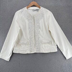 Chico's White Embellished Jean Jacket